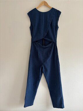 Madri Collection Blue Stripe Crossover Nursing Jumpsuit